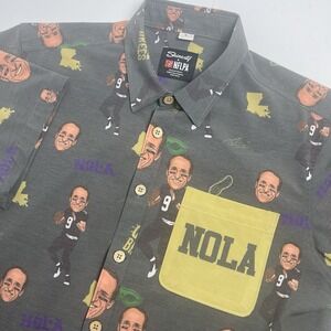 Shinesty NFLPA Men's Large Gray Drew Brees NOLA Button Shirt New Orleans Saints